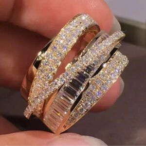 Charles & Colvard Gold Stacked Crossover Couture Crisscross Ring Size 8